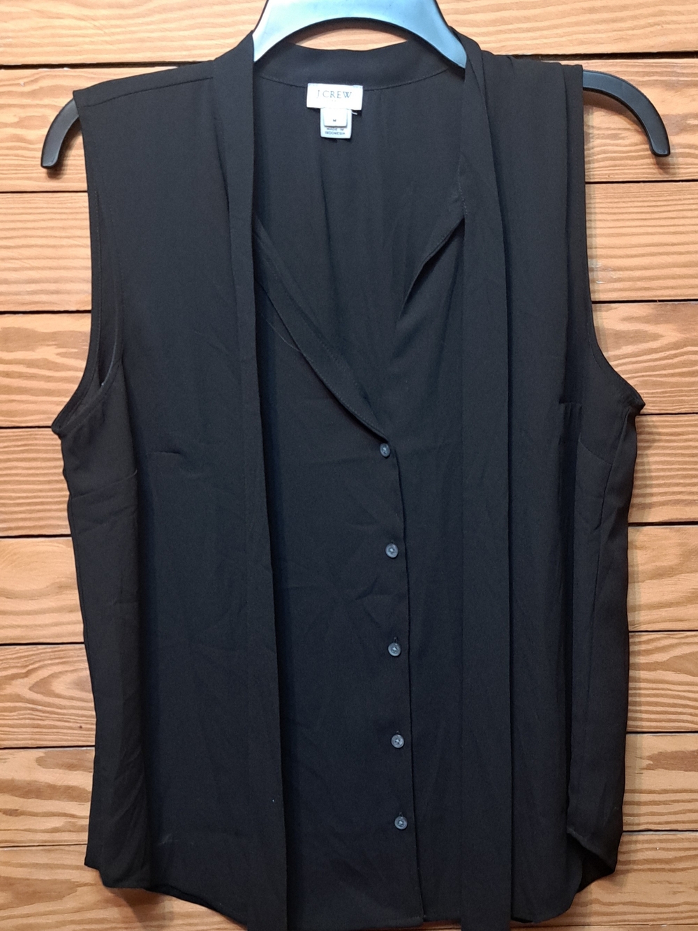 J. Crew Black Sleeveless Button-Front Blouse with Neck Tie SzM  Corporate Office